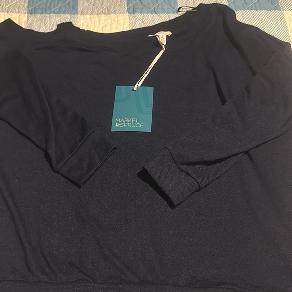 NWT MARKET & SPRUCE Women's 3/4 Sleeve Top Navy Small Petite - Picture 5 of 10
